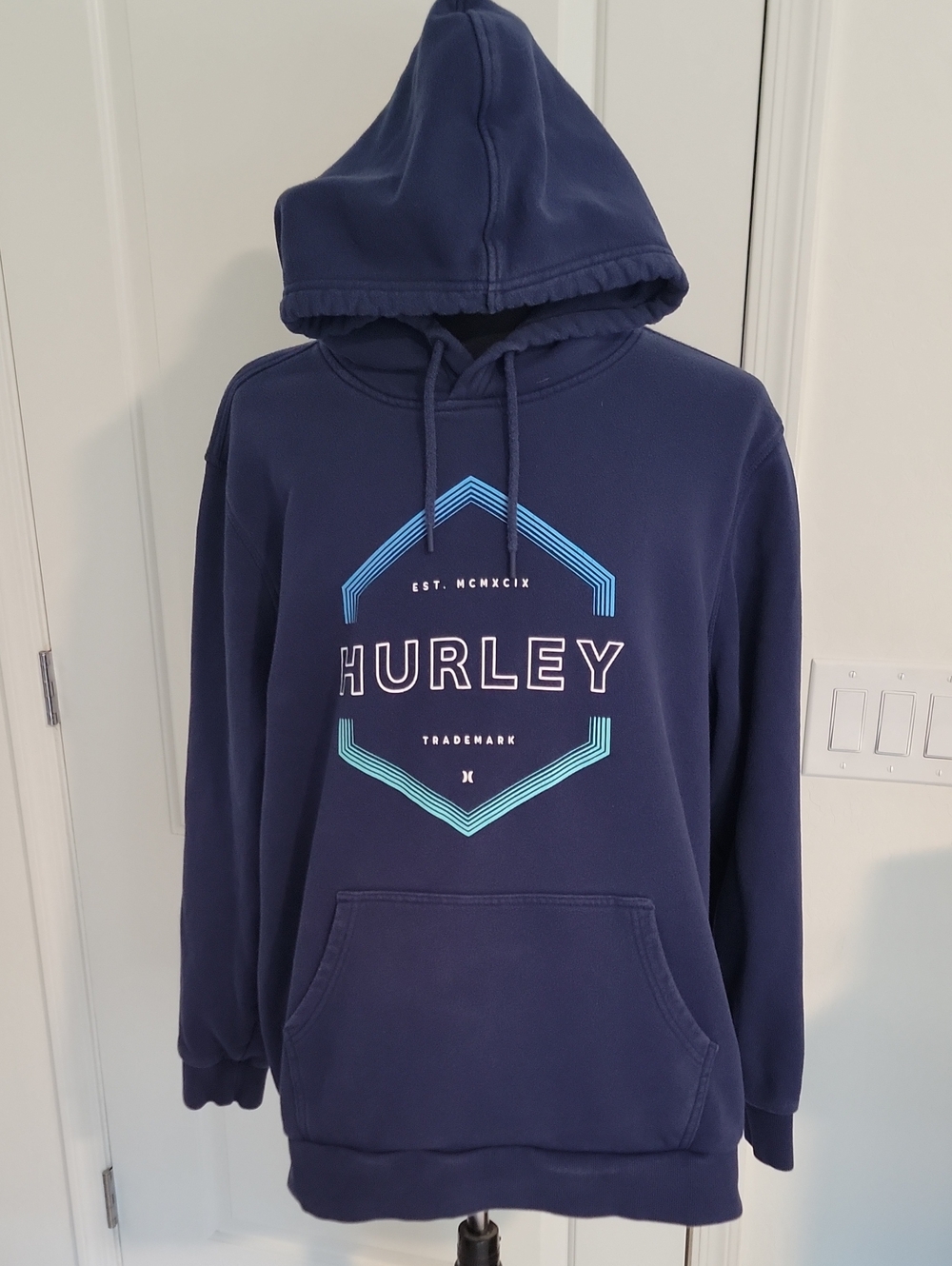 Hurley Navy Hoodie with Teal & Light Blue Graphic